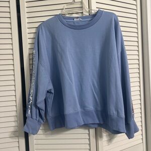 Blue Crew Neck Sweater with Balloon Sleeves